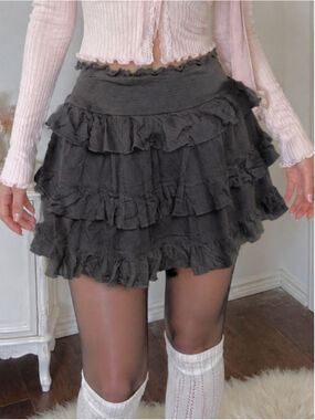 Love Tree Black Tiered Ruffle Smocked Mini Skirt Size L